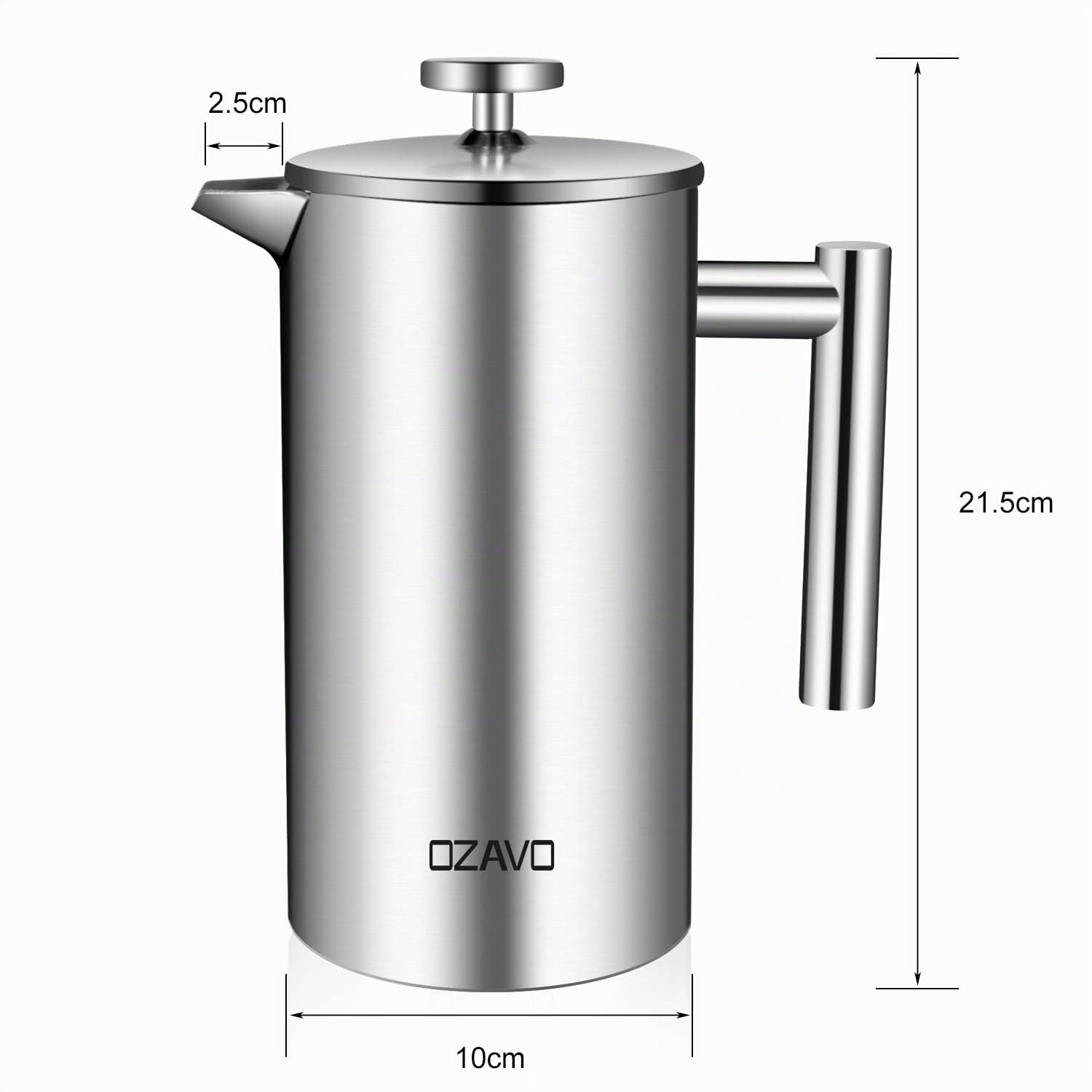 Cafetera de Émbolo Individual Prensa Francesa Acero Inoxidable 1L Plateado