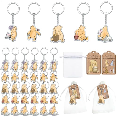 Ggjgrpx 30 Sets Winnie Baby Shower Favors, Gender Reveal Birthday Party Supplies for 30 Guests, Thank You Winnie Keychain for Party, Include 30 Keychain, 30 Organza Bags, Thank You Card Tags by Ggjgrpx - Used condition - US$22.30