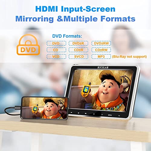 Ricilar 10.1" Dual Screen Dvd Players For Car,Portable Car Tv With Noise-Canceling Headphones,Support Usb/Sd, Hdmi Input, 1080P Mp4 Movies, Last Memory, Best Entertainment For Kids During Road Trip #TOP4