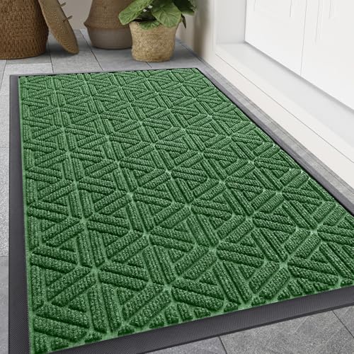 Smiry Front Door Mat Outside Entrance, Heavy Duty Natural Rubber Doormat, Trap Dirt and Moisture Easy Clean Low Profile Patio Porch Welcome Floor Mats for Entry, 47x32 Inch, Green