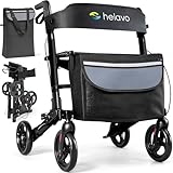 Helavo deambulatore per anziani pieghevole in alluminio con seduta schienale - freni rollator leggero 4 ruote - girello pieghevole per interni ed esterni supporto fino a 136 kg