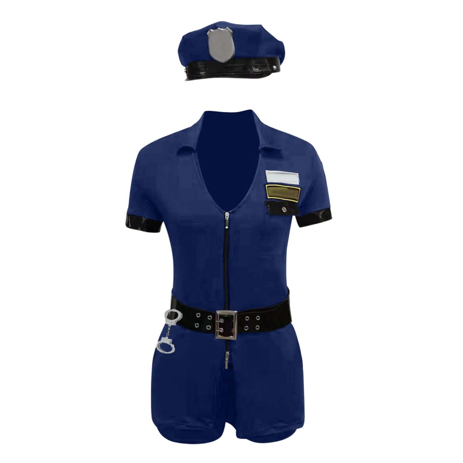 Police Costume Women Naughty Cop Leather Jumpsuit Adult Cop Uniform Fancy Dress Outfit Set Costume Set including Romper, Belt - Image 2
