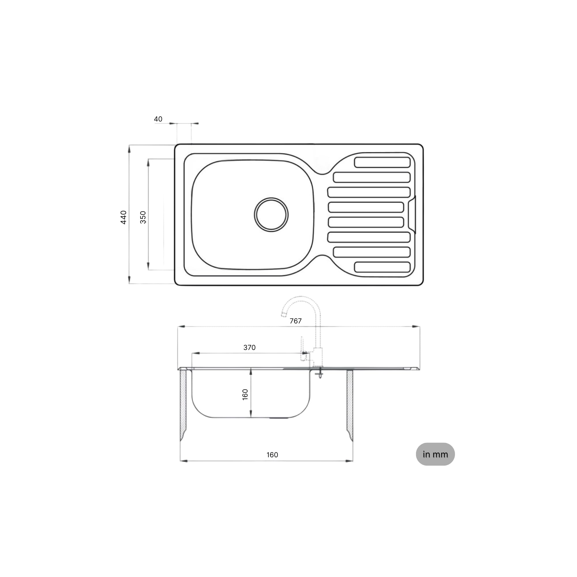 Faizee Home | Edelstahlspüle 76x44 cm – Hochwertige Einbauspüle für die Küche | Mit Armatur & Siphon-Set | Pflegeleichtes Spülbecken für moderne Küchen