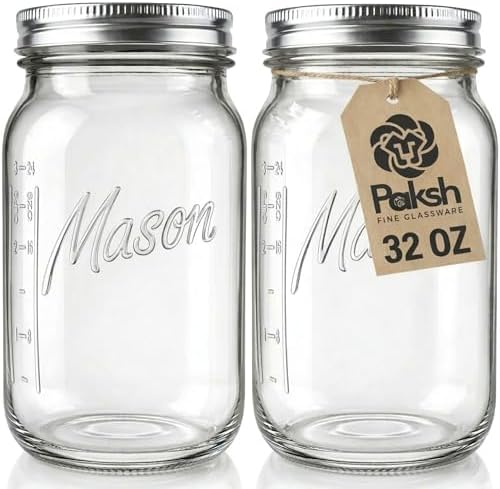 Paksh Novelty Wide Mouth Mason Jars With Lids 32 oz – Glass Quart...