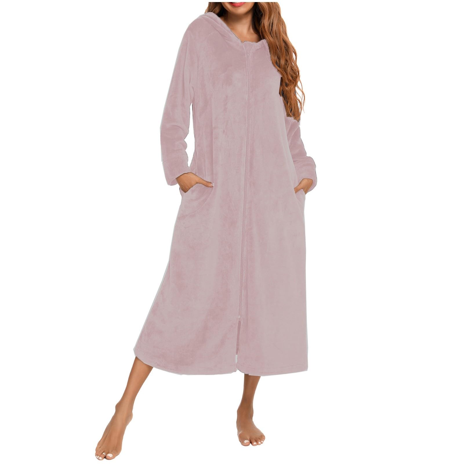 Generisch Accappatoio in morbida flanella con maniche lunghe e cerniera, comodo abbigliamento da salotto in pile con tasche, coperta portatile per rilassarsi a casa