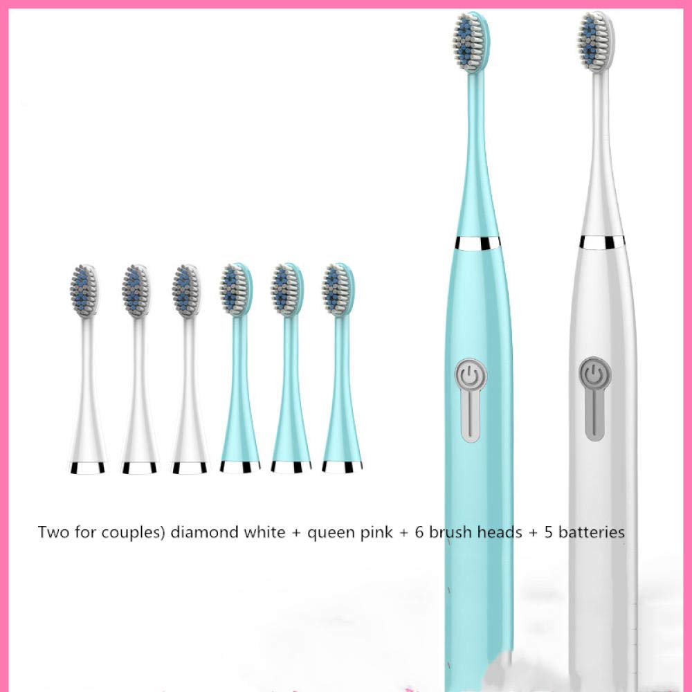 Electric toothbrush with timer,Sonic electric toothbrush,Adult Ultrasonic Electric Waterproof Toothbrush-Pair Set: White + Blue (6 brush heads in total),Electric Sonic Children's Toothbrush,Electric t