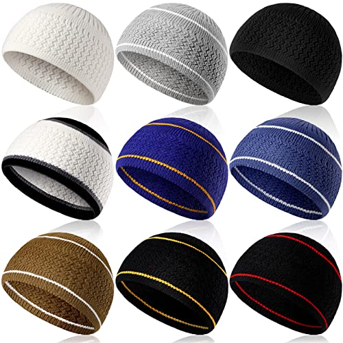 Funtery 9 Pcs Kufi Hats for Men Crochet Kufi Muslim