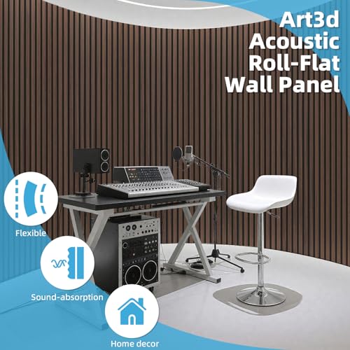 Image of Art3d Roll-Flat Design Tile Acoustic Wood Slat Wall Panels, 2-Pack, Walnut