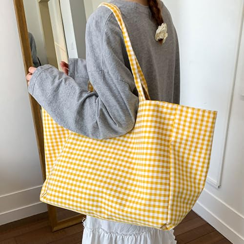 Canvas Tote Bag for Women, Checkered Shoulder Bag,Perfect for Travel, Weekend Getaway Reusable Shopping Bag2
