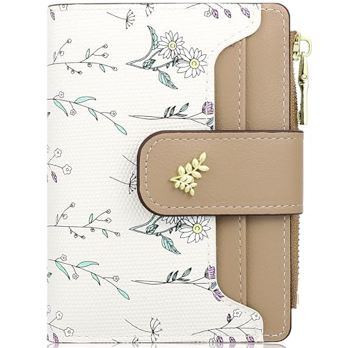Womens Wallet Cute Small Wallets for Women Thin Green Women's Wallet Kawaii Flower Card Wallets for Women Ladies(# P Brown Flower Wallet for Women)