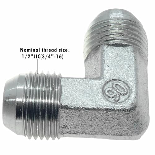 Image of 1 Piece Hydraulic 1 /2 inch JIC (3 /4 inch-16) 37 Flare Male x 1 /2 inch JIC (3 /4 inch-16) 37 Flare Male Elbow Adapter Steel Plated