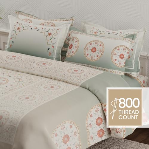Image of BOUTIQUE LIVING Platinum Pulse 100% Cotton 800 TC Grey Digital Meenakari Print King Bedsheet with 4 Pillow Covers