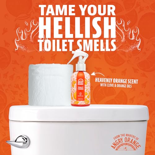 ANGRY ORANGE Toilet Tamer Spray, Citrus Scented Odor Eliminator and Air Freshener, 6 Ounces