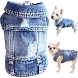 Dog Jean Jacket, Blue Denim Lapel Vest Coats Classic Pet Shirt Cute Girl Boy Dog Puppy Clothes, Comfort and Cool Costume, Dog Outfit for Small Medium Dogs Cats Kitten, Washed Apparel (Blue, Small)