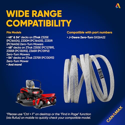 Image of GX26422 Mower Deck Belt - Compatible with John Deere Z355E Z375R Z325E Z355R Z330M Z330R Z365R ZTrak Zero Turn Mowers and More | Aramid Cord | 145.5 inch x 0.5 inch