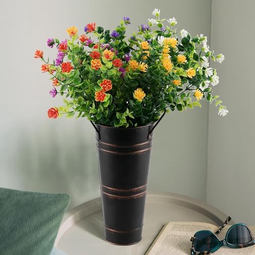 DAKFOOK 8 Pack 11 x 23cm Metal Galvanized Flower Vases, Black Farmhouse French Buckets with Handles - Image 4