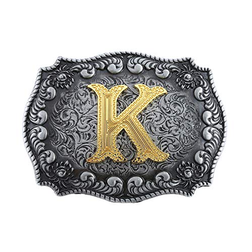 KDG Initial Belt Buckle Western Cowboy Handmade Metal Belt Buckle Small for Men Women (K)