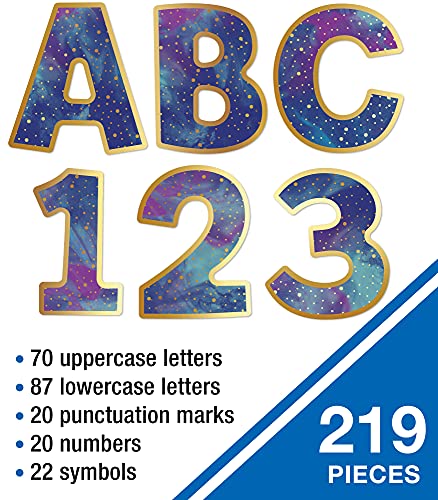 Image of Carson Dellosa 219-Piece Galaxy Cutout Letters, 4 inch Marble and Gold Dot Upper and Lowercase Alphabet, Numbers, Punctuation, and Symbols for Bulletin Board, Posterboard, Party, and Classroom Decor