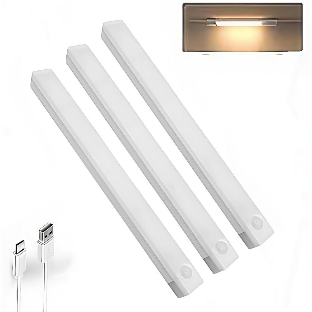 EasyByMall Wireless LED Motion Sensor Light Rechargeable 3pcs for Hallway and For Cabinets