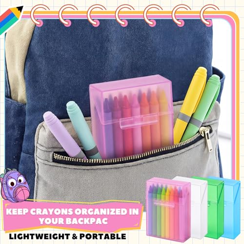 Image of Clabby 4 Pcs Clear Plastic Crayon Boxes Hold 24 Count, Crystal | Organizer Box, Case, Colorful, Portable Storage Holder with Snap Lid, for Kids Boys Girls School Classroom Home Art Supply