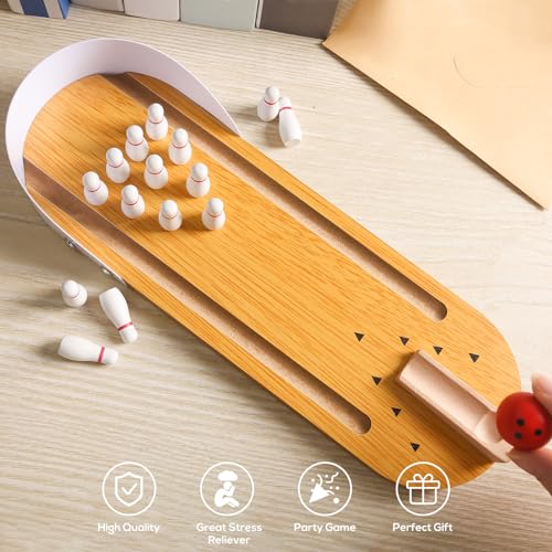 AMOR PRESENT 19PCS Tabletop Mini Bowling Set, Wooden Bowling Game Mini Desktop Bowling Game Toy for Office Birthday Party Favors, Desk Gifts for Men Women Kids Teens Boys Girls - Thumbnail 7