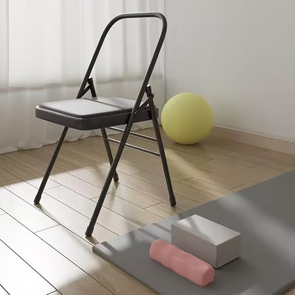 Sedia da Yoga Iyengar Sedia da Yoga Senza Schienale Sedia da Pilates Sedia per Inversione Yoga Tessuto PU Pieghevole Balance Training,Black