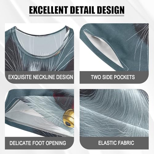 ALAZA Black White Cat Kitten Animal Funny Pajamas Set Short Sleeve Cotton Sleepwear Summer Pjs 2 Piece 5-14Y4