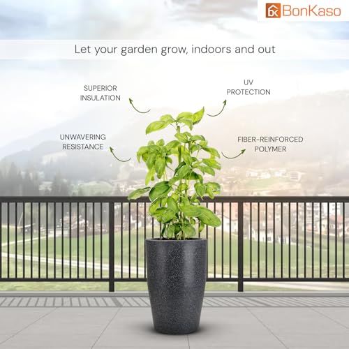Image of BonKaso 12 inch Dark Grey Pot - Tall, Durable & Lightweight Polymer Round Tower Planter for Indoor & Outdoor Use: Home, Office, Garden & Balcony (Gamla /Gamale)