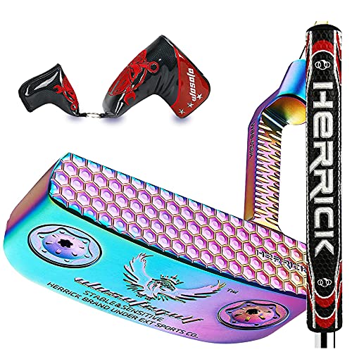 Golf Club Putter Men's Right Hand with Black Red HeadCovers PU Grip CNC Steel Mallet Professional (Purple, 33inch)