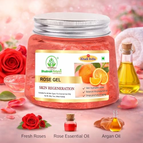 Image of Khadi Rose Gel - Calming & Rejuvenating Skin Treatment, Perfect for Acne Scars & Dry Skin Relief | Natural Herbal Rose Aloe Vera Gel for Face & Hair | Hydrating, Soothing & Moisturizing 100% Pure Natural Aloe Vera Gel for Dark Circles - 200GM