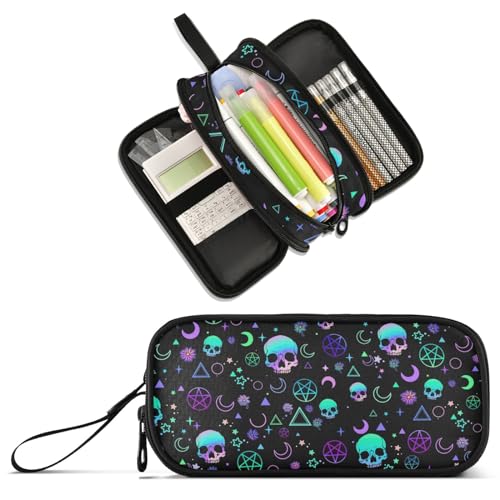 Image of Magic Skull Large Capacity Pencil Case Pencil Pouch Pen Box | 3 Compartment Large Storage Pencil Bag for Adults School Office Teen Girl Boy Men Women