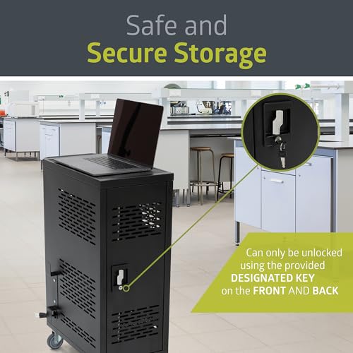 Pearington 16MINI-01KD 16-Device Classroom and Office Mobile Charging Storage Cart for Ipads, Chromebooks and Laptops, 34" x 20" Size