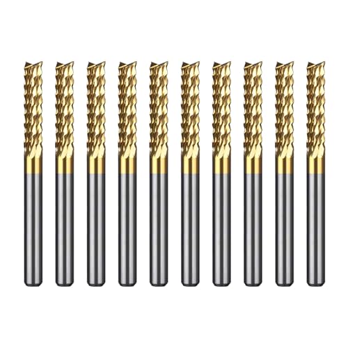 WEXWE Tools 10Pcs 1/8mm TiN Coating Solid Carbide End Mill Engraving Milling Cutter CNC Router Bits for PCB Machine, 1/8