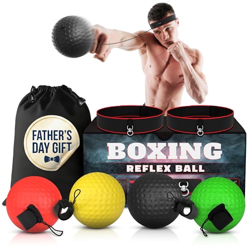 Boxing Reflex Balls Set - 4 Same Weight Color Balls, 2 Adjustable Headbands for Reaction Time...