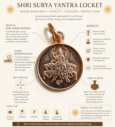 Image of Shri Surya Yantra Copper Locket Pendant for Good Health, Wealth, and Prosperity