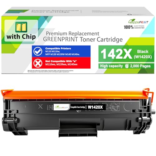 WITH CHIP 142X W1420X ( W1420A 142A ) Compatible Toner Cartridge Black High Yield 2000 Page for H P Laserjet M110 M110w MFP M139 M140 M140w Printer Cant Work with H P + Printer Model End with e