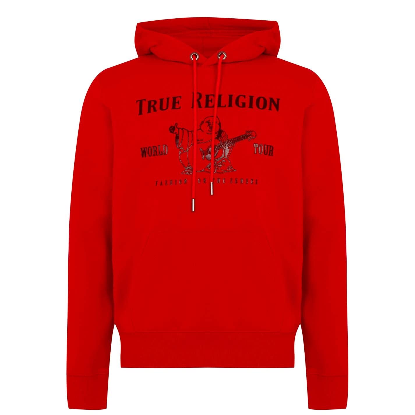 True Religion Męska metaliczna bluza z kapturem Budda polar bluza z kapturem, prawdziwa czerwień, M