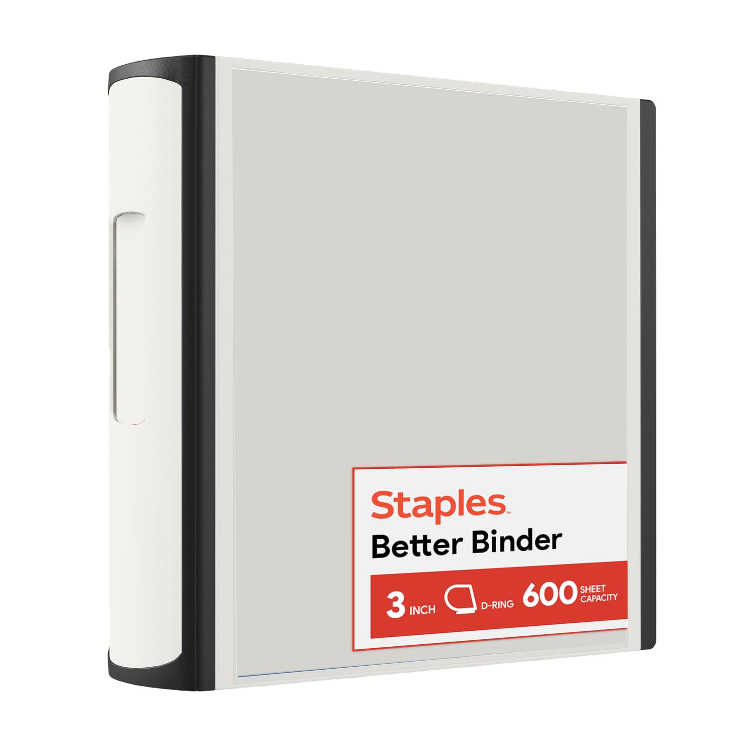 Staples 3-Inch Heavy Duty 3-Ring Binder - White, D-Ring, Holds 600 Sheets, School & Office Organizer with Pockets and Label Insert