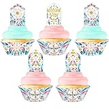 Boho Welcome Baby Cupcake Kit - 24 Boho Cupcake Toppers and 24 Cupcake Wrappers - Dream Catcher Party Supplies - Wild One Party Decorations - Cupcake WB