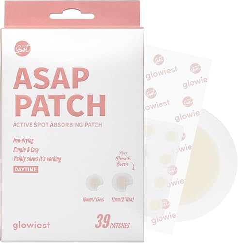 glowiest ASAP Parche para aliviar manchas activas, 39 parches diurno 0.394 in (1 x 15 ea) y 0.472 in (2 x 12 ea)  Apósito hidrocoloide prémium
