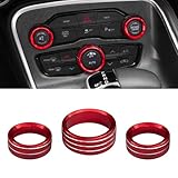 UZZH 3PCS AC Air Conditioner Switch Button Knob Cover, Car Interior Decor Accessories Radio Volume Control Knob Decals for Dodge Challenger Jeep Grand Cherokee Charger Durango Journey Chrysler (Red)