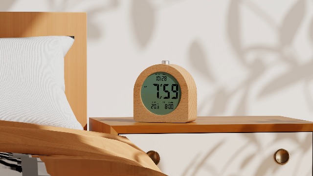 Kogonee Sveglia digitale in legno, regolazione luminosità 0-100%, 2 sveglie, modalità settimana/giornaliera, ripetizione 9 minuti, visualizzazione temperatura e data per ufficio/viaggio