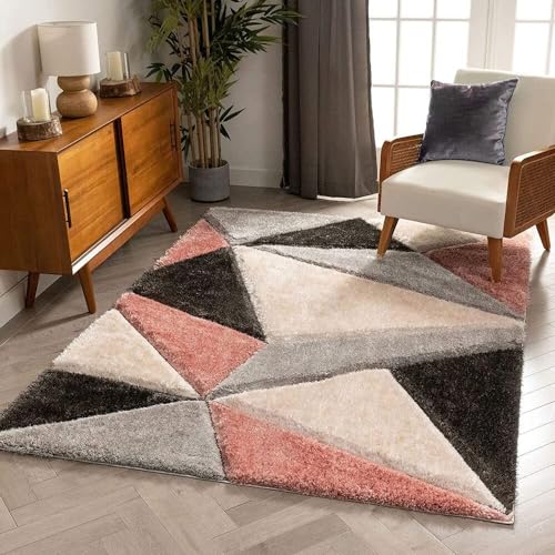 Image of F & B RUGS ; SUPERIOR QUALITY PRODUCTS Firoz and Brothers Handwoven Super Soft Indoor Modern Shag Microfibre Silky Fluffy Smooth 4x4 feet Pink Grey