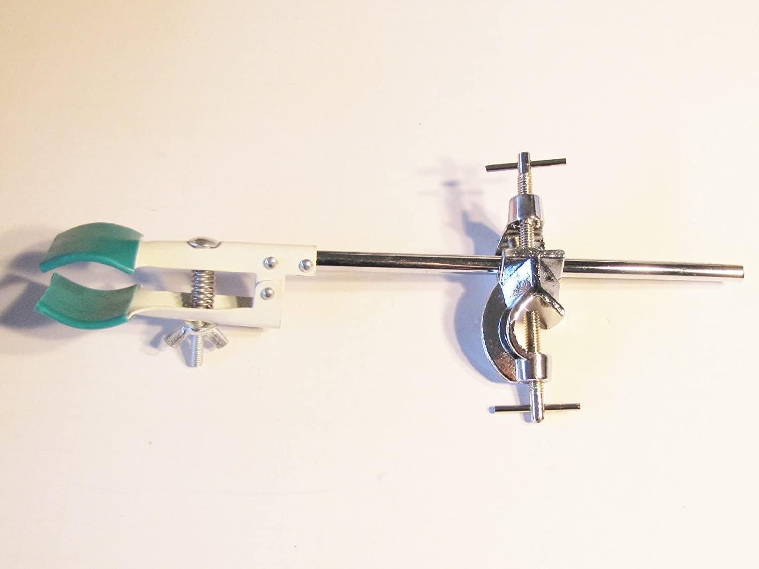 Lab Clamp, Adjustable Metal Cross Clamp Holder Assembly for Flask or Tube, Two-Prong Finger, 10 Inch Length, 0.5" to 2" Jaw Width, 7 mm Rod Diameter, 15 mm Max Grip Size