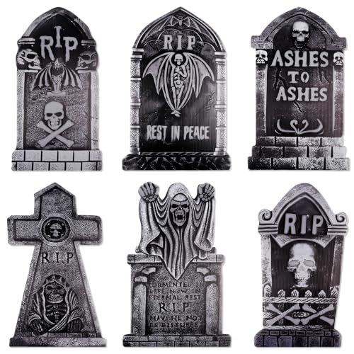 Larber 6 peças tumbas de Halloween, 42 cm lápis grandes com caveira de morcegos e esqueletos para pátio de relva
