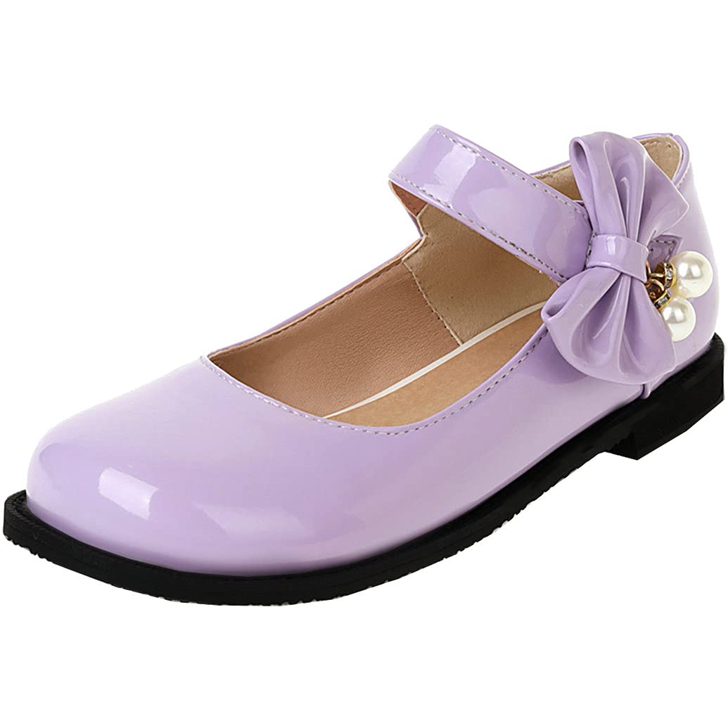 Meefit Women Flat Mary Janes Shoes Patent Leather Cute Pumps with Bow Uniform Shoes
