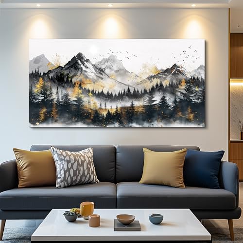 FUHAIHUA Large Wall Art For Living Room Canvas Wall Decor For Bedroom Forest Mountain Landscape Painting Office Mural Abstract Pictures Prints Artwork Aesthetic Family Room Decoration 24x48 In