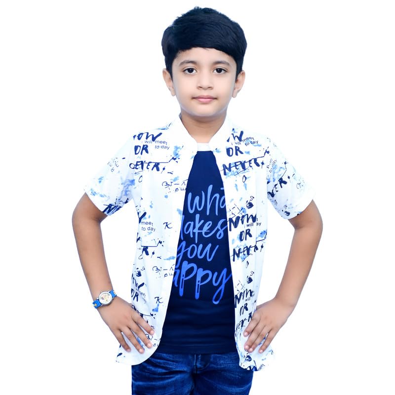 Image of Jam & Sugar Boys Cotton Printed T-Shirt with Attached Shrug Jacket - Half Sleeves