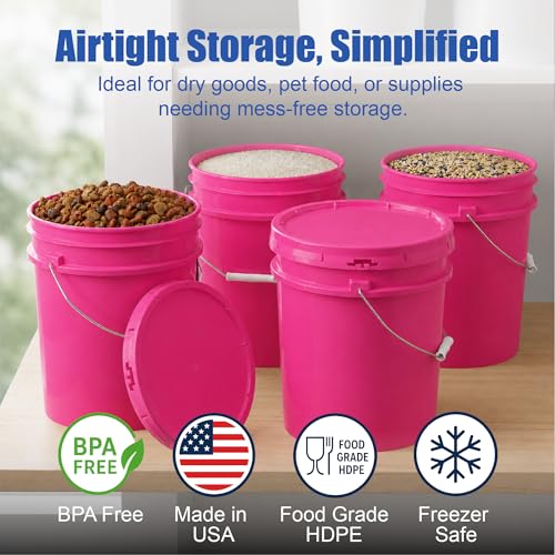Image of ePackageSupply 5 Gallon Bucket - Food Grade Bucket with Airtight Gasketed Tear Strip Lid, BPA-Free, Heavy-Duty 90 Mil HDPE Plastic Pail, Bulk Storage, Durable Container, Made in USA - Pink, 6 Packs | Airtight Gasketed Tear Strip Lid, Heavy-Duty 90 Mil HDPE Plastic Pail, Bulk Storage, Food Safe Durable Container, Made in USA