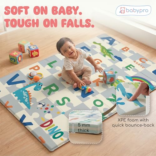 Image of BabyPro 5mm Reversible Baby Playmat, 6 x 5 ft Foldable Mat, Growing Tails | Waterproof, BPA-Free XPE Foam, Non-Toxic Bounce-Back Cushion, XL